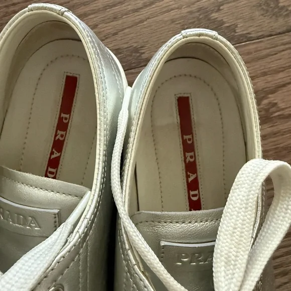 Prada Women's Metallic Silver Sneakers Size 38 - Picture 11 of 12